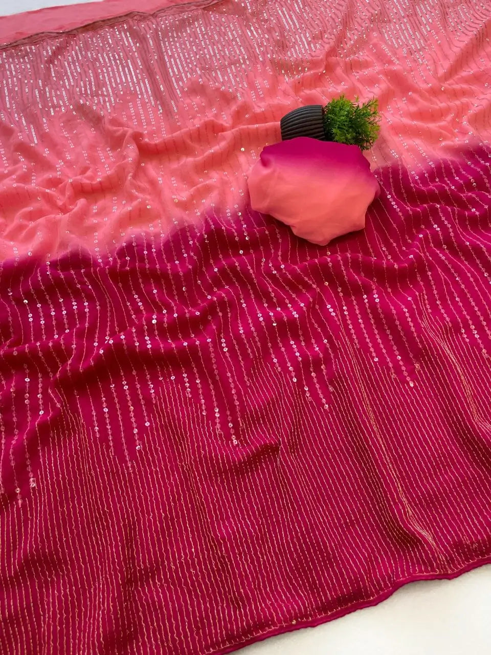 Dual Tone sequins work Party Wear Saree for Festive and Wedding Occasions