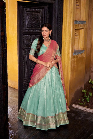 Dupion Silk Zari Weaving Lehenga Set