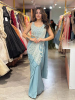 Dusty Blue Beadwork Saree