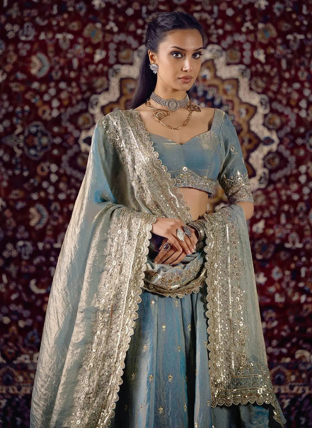 Dusty Blue Zari Lehenga