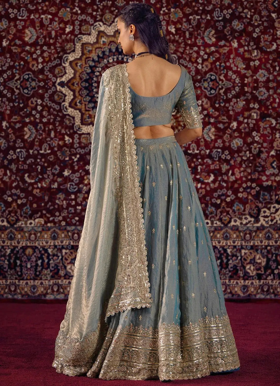 Dusty Blue Zari Lehenga