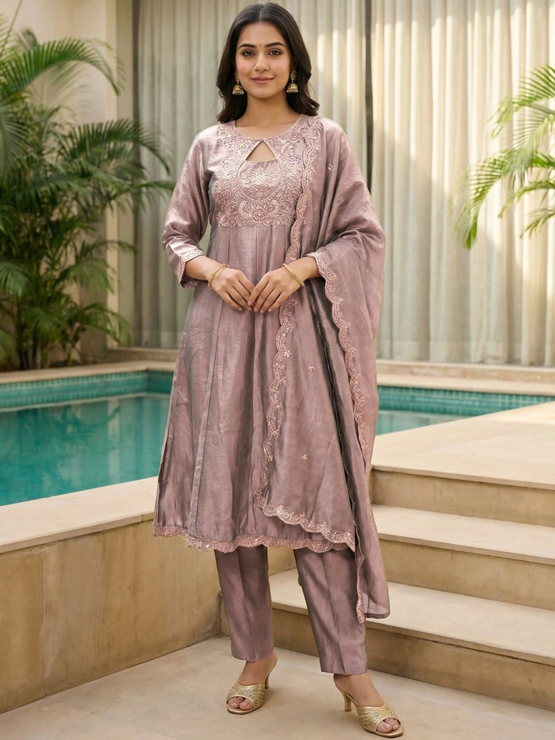 Dusty Mauve Keyhole Kurta Set
