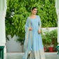 Dusty Pastel Faux Georgette Embroidered Gown with Dupatta