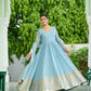 Dusty Pastel Faux Georgette Embroidered Gown with Dupatta