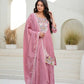 Dusty Pink & Lavender Chinon Embroidered Palazzo Suit Set with Zardosi Hand Work Dupatta