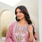 Dusty Pink & Lavender Chinon Embroidered Palazzo Suit Set with Zardosi Hand Work Dupatta