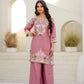 Dusty Pink & Lavender Chinon Embroidered Palazzo Suit Set with Zardosi Hand Work Dupatta