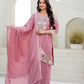 Dusty Pink & Lavender Chinon Embroidered Palazzo Suit Set with Zardosi Hand Work Dupatta