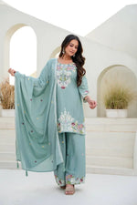 Dusty Pink & Lavender Chinon Embroidered Palazzo Suit Set with Zardosi Hand Work Dupatta