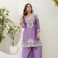 Dusty Pink & Lavender Chinon Embroidered Palazzo Suit Set with Zardosi Hand Work Dupatta