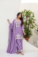 Dusty Pink & Lavender Chinon Embroidered Palazzo Suit Set with Zardosi Hand Work Dupatta