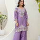 Dusty Pink & Lavender Chinon Embroidered Palazzo Suit Set with Zardosi Hand Work Dupatta