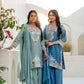 Dusty Pink & Lavender Chinon Embroidered Palazzo Suit Set with Zardosi Hand Work Dupatta