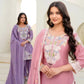 Dusty Pink & Lavender Chinon Embroidered Palazzo Suit Set with Zardosi Hand Work Dupatta