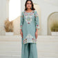Dusty Pink & Lavender Chinon Embroidered Palazzo Suit Set with Zardosi Hand Work Dupatta