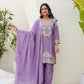 Dusty Pink & Lavender Chinon Embroidered Palazzo Suit Set with Zardosi Hand Work Dupatta