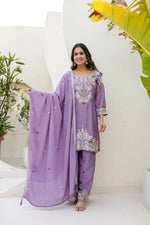Dusty Pink & Lavender Chinon Embroidered Palazzo Suit Set with Zardosi Hand Work Dupatta