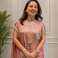 Dusty Rose Crepe Silk Dhoti Set with Sequins Embroidered Cape Koti & Plain Blouse