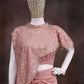 Dusty Rose Crepe Silk Dhoti Set with Sequins Embroidered Cape Koti & Plain Blouse
