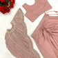 Dusty Rose Crepe Silk Dhoti Set with Sequins Embroidered Cape Koti & Plain Blouse