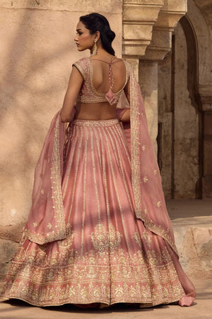 Dusty Rose Embroidered Lehenga Set for Wedding and Reception Wear