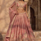 Dusty Rose Embroidered Lehenga Set for Wedding and Reception Wear