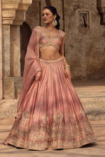 Dusty Rose Embroidered Lehenga Set for Wedding and Reception Wear