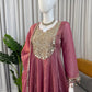 Dusty Rose Gold Crush Peplum Dhoti Set with Real Mirror Work and Fancy Latkan