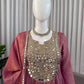 Dusty Rose Gold Crush Peplum Dhoti Set with Real Mirror Work and Fancy Latkan