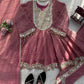 Dusty Rose Gold Crush Peplum Dhoti Set with Real Mirror Work and Fancy Latkan