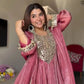 Dusty Rose Gold Crush Peplum Dhoti Set with Real Mirror Work and Fancy Latkan
