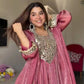 Dusty Rose Gold Crush Peplum Dhoti Set with Real Mirror Work and Fancy Latkan