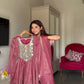 Dusty Rose Gold Crush Peplum Dhoti Set with Real Mirror Work and Fancy Latkan