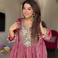 Dusty Rose Gold Crush Peplum Dhoti Set with Real Mirror Work and Fancy Latkan