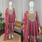 Dusty Rose Gold Crush Peplum Dhoti Set with Real Mirror Work and Fancy Latkan