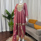Dusty Rose Gold Crush Peplum Dhoti Set with Real Mirror Work and Fancy Latkan