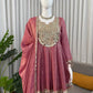 Dusty Rose Gold Crush Peplum Dhoti Set with Real Mirror Work and Fancy Latkan
