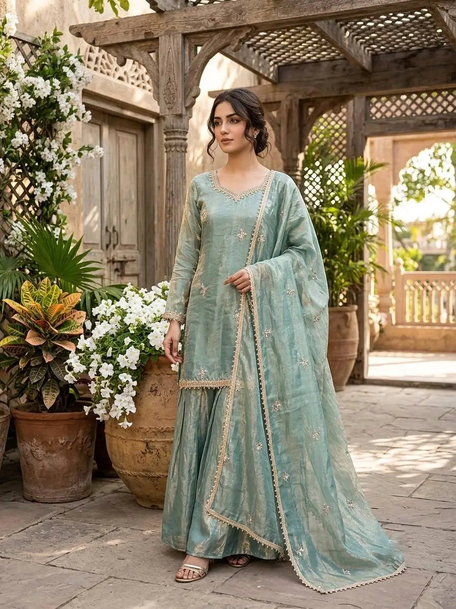 Dusty Rose Mirror Sharara Set