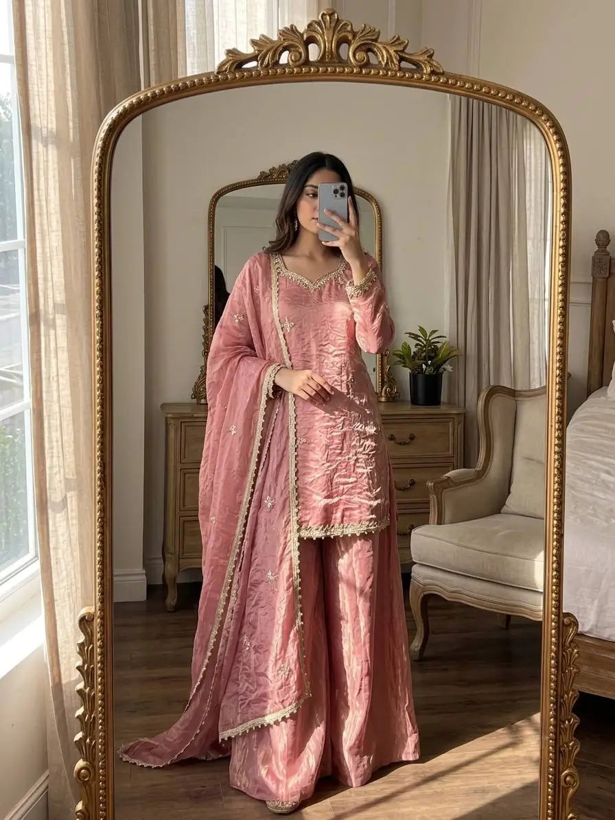 Dusty Rose Mirror Sharara Set