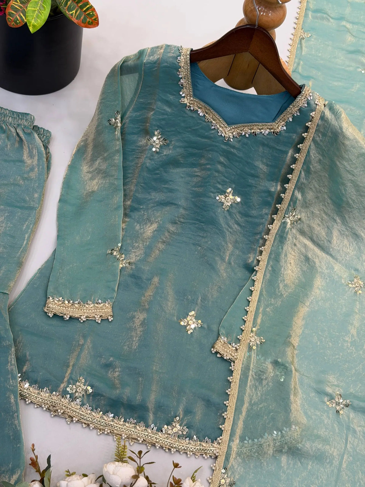 Dusty Rose Mirror Sharara Set