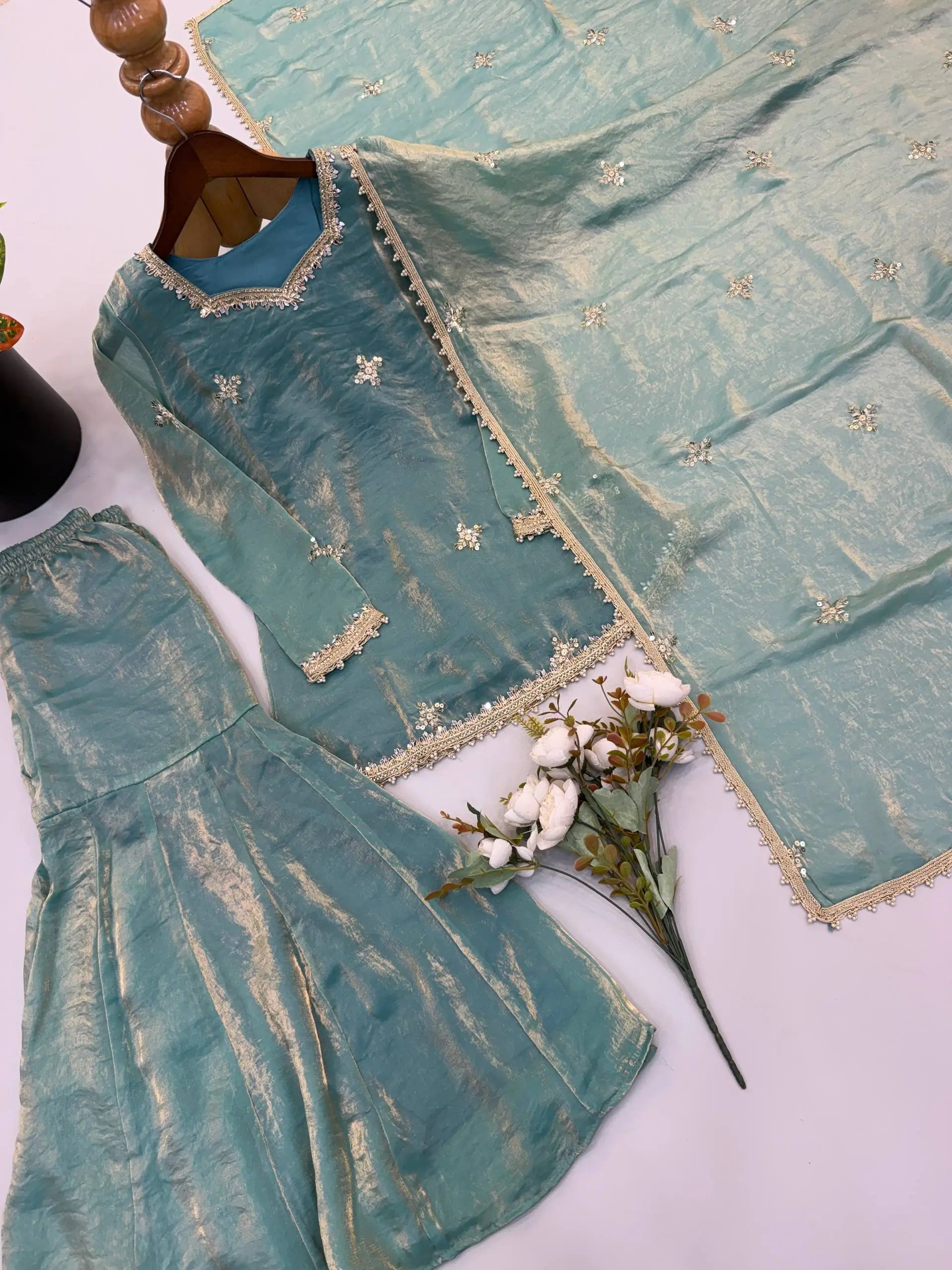 Dusty Rose Mirror Sharara Set