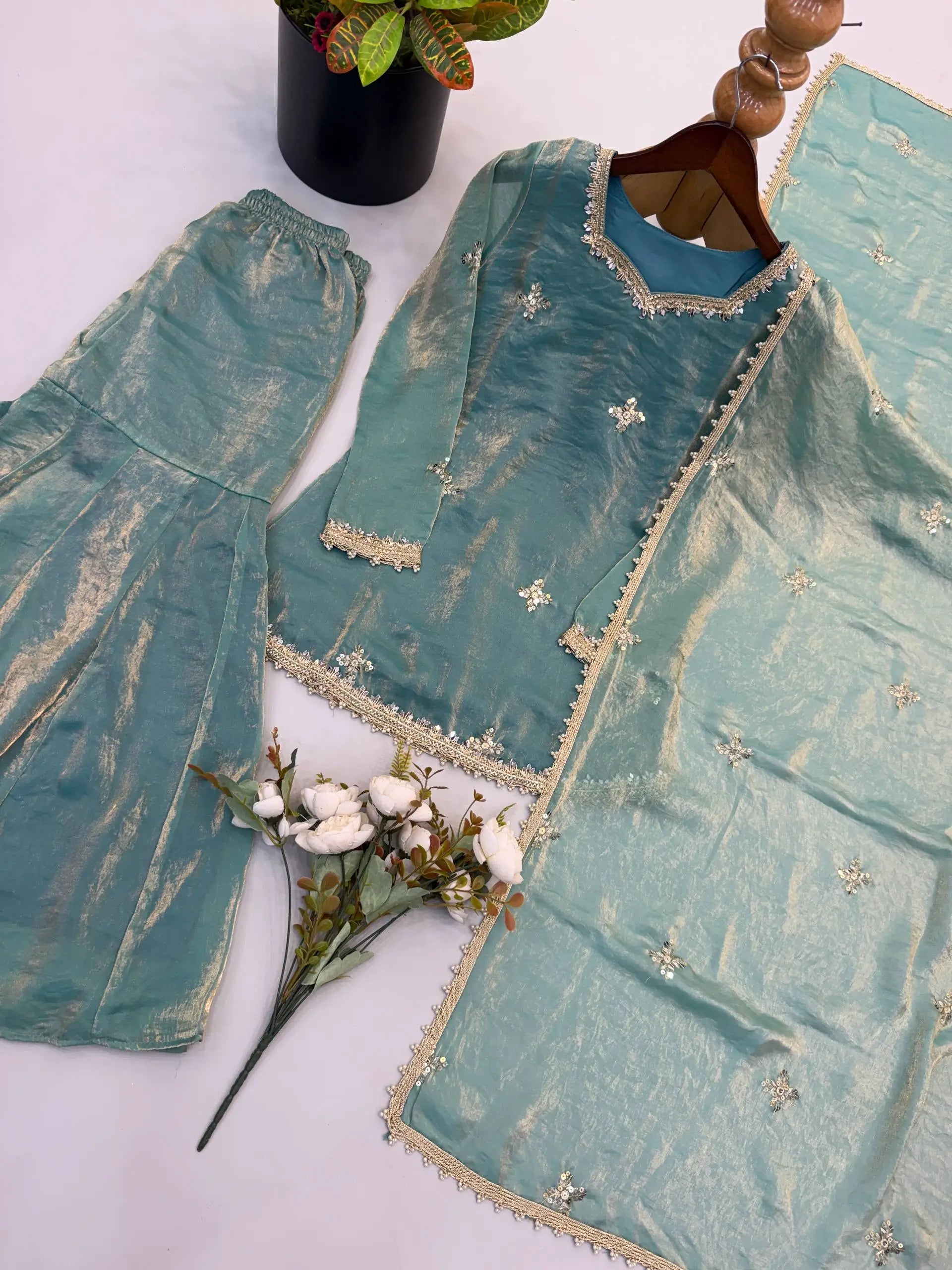Dusty Rose Mirror Sharara Set