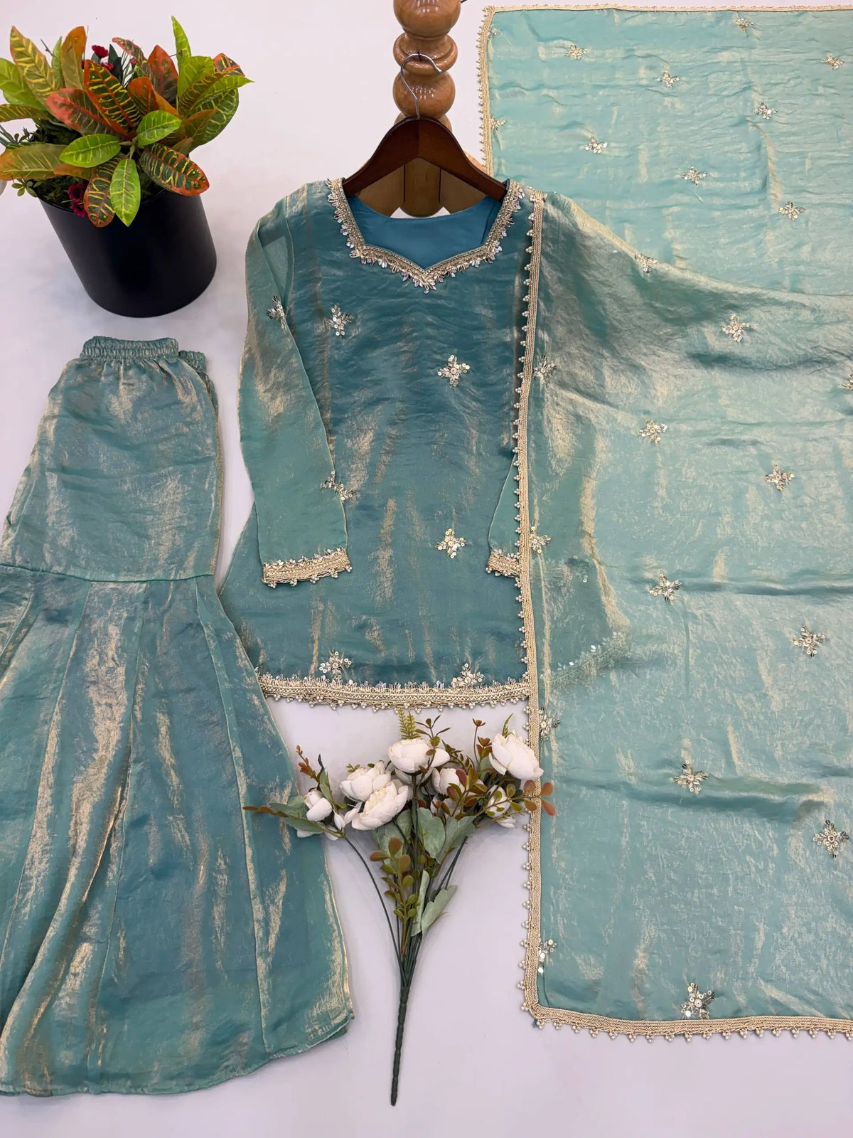 Dusty Rose Mirror Sharara Set
