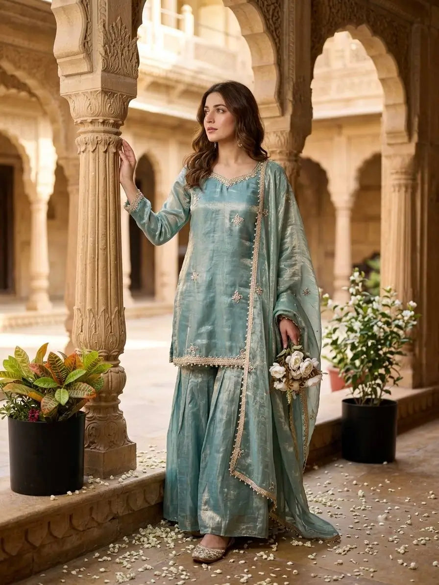 Dusty Rose Mirror Sharara Set