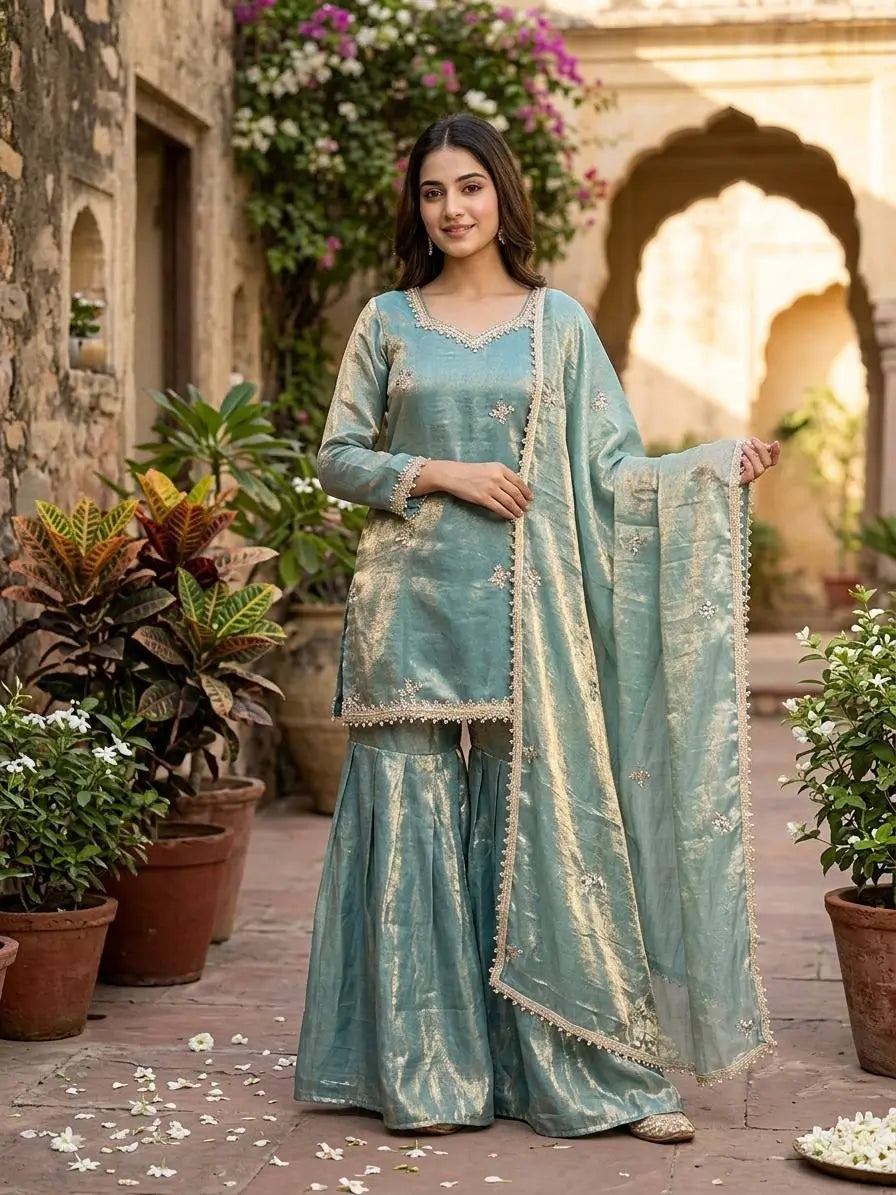 Dusty Rose Mirror Sharara Set