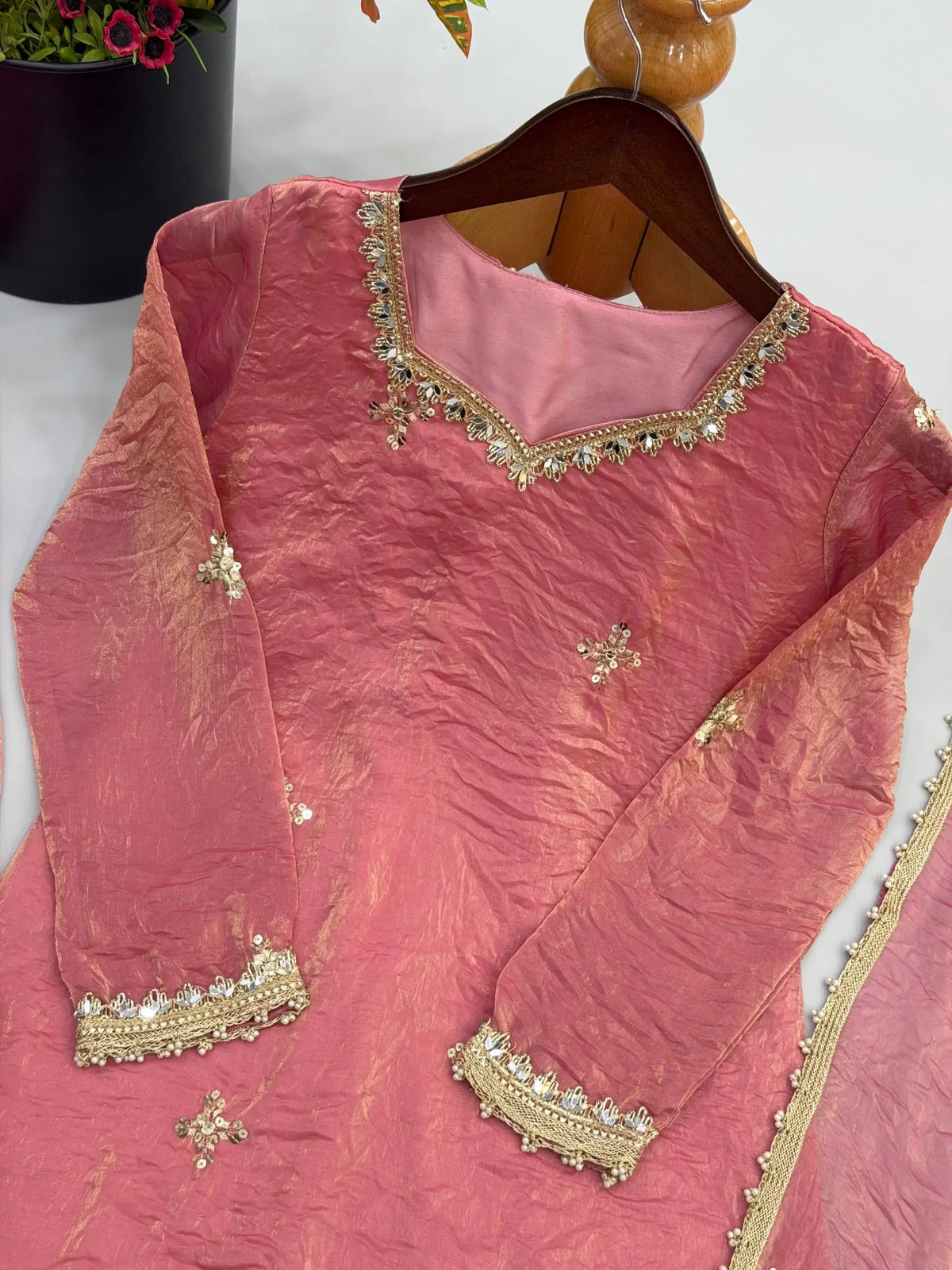 Dusty Rose Mirror Sharara Set
