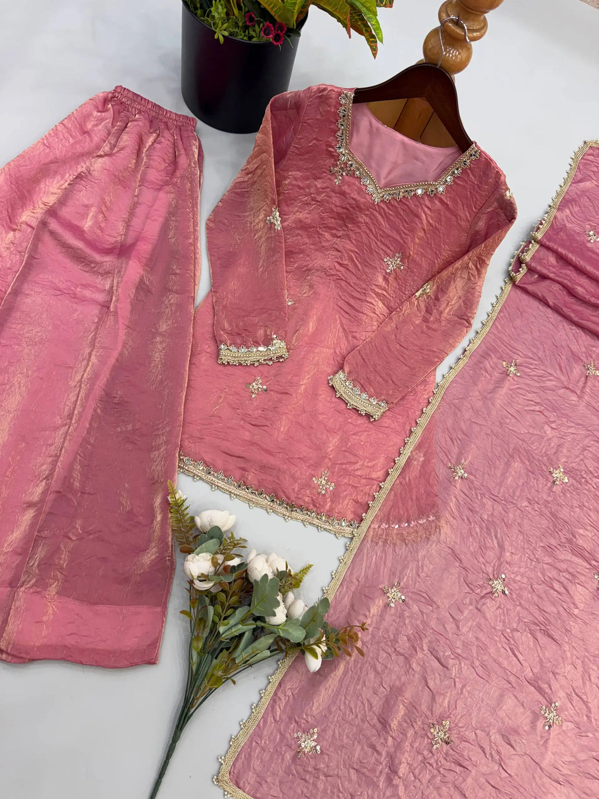 Dusty Rose Mirror Sharara Set
