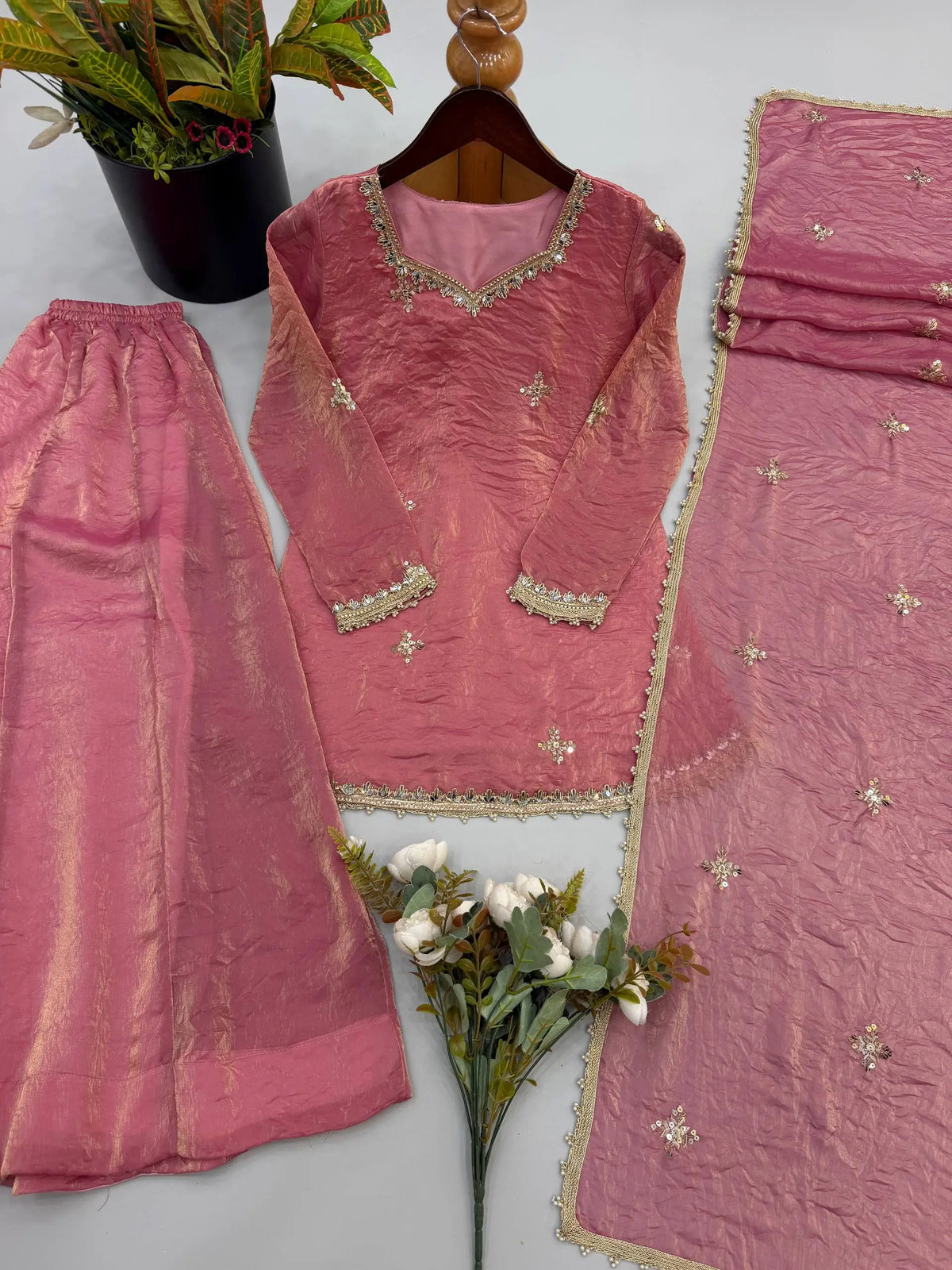 Dusty Rose Mirror Sharara Set