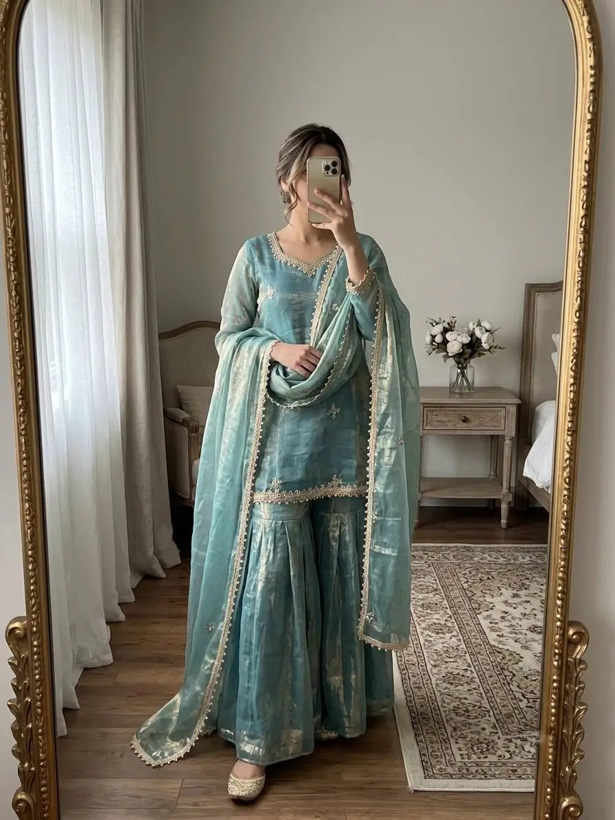 Dusty Rose Mirror Sharara Set