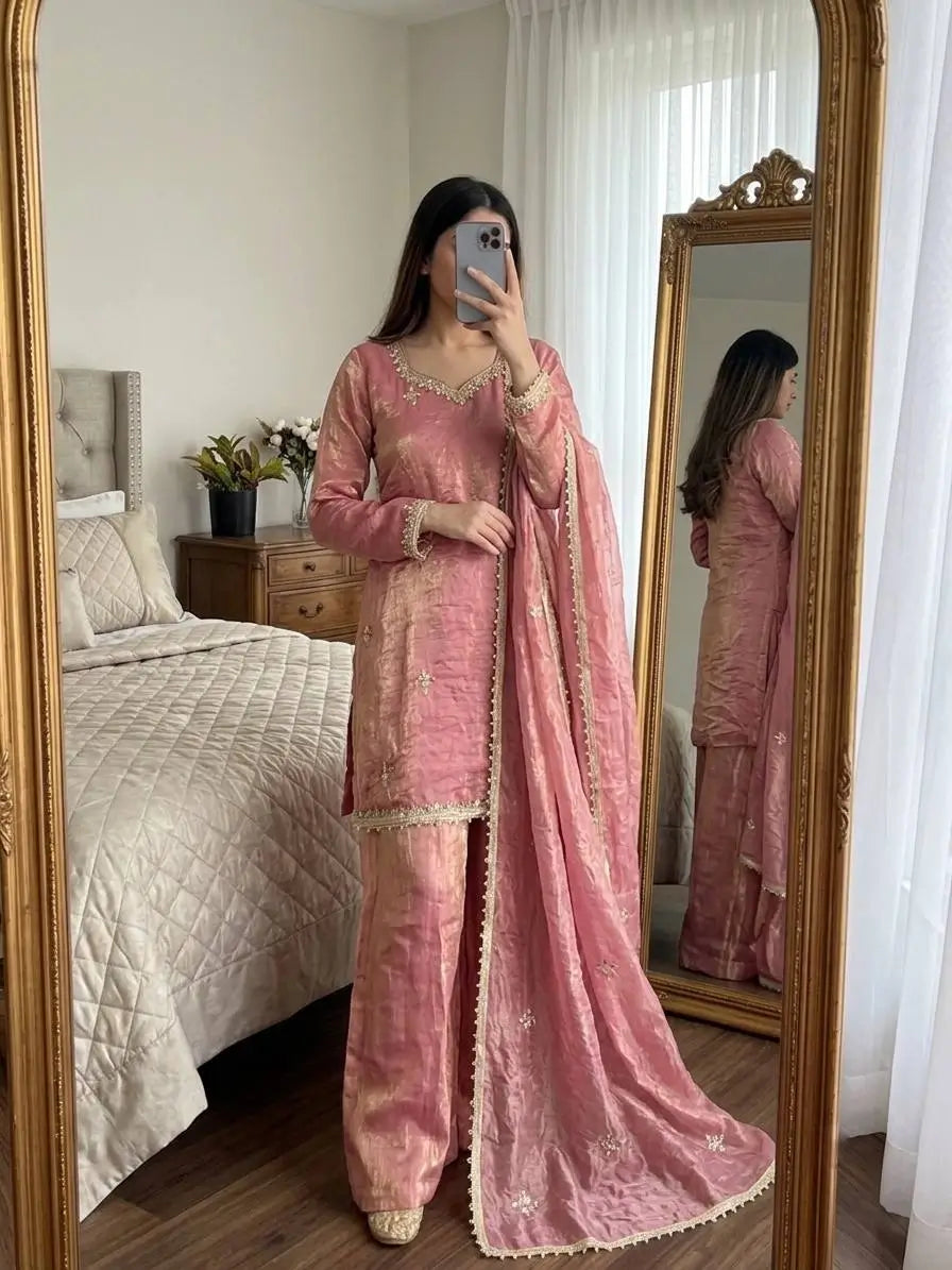 Dusty Rose Mirror Sharara Set